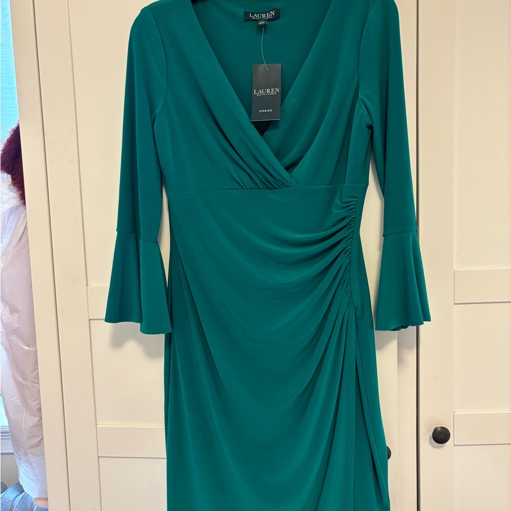 Ralph Lauren Green Sheath Dress with Bell Sleeves